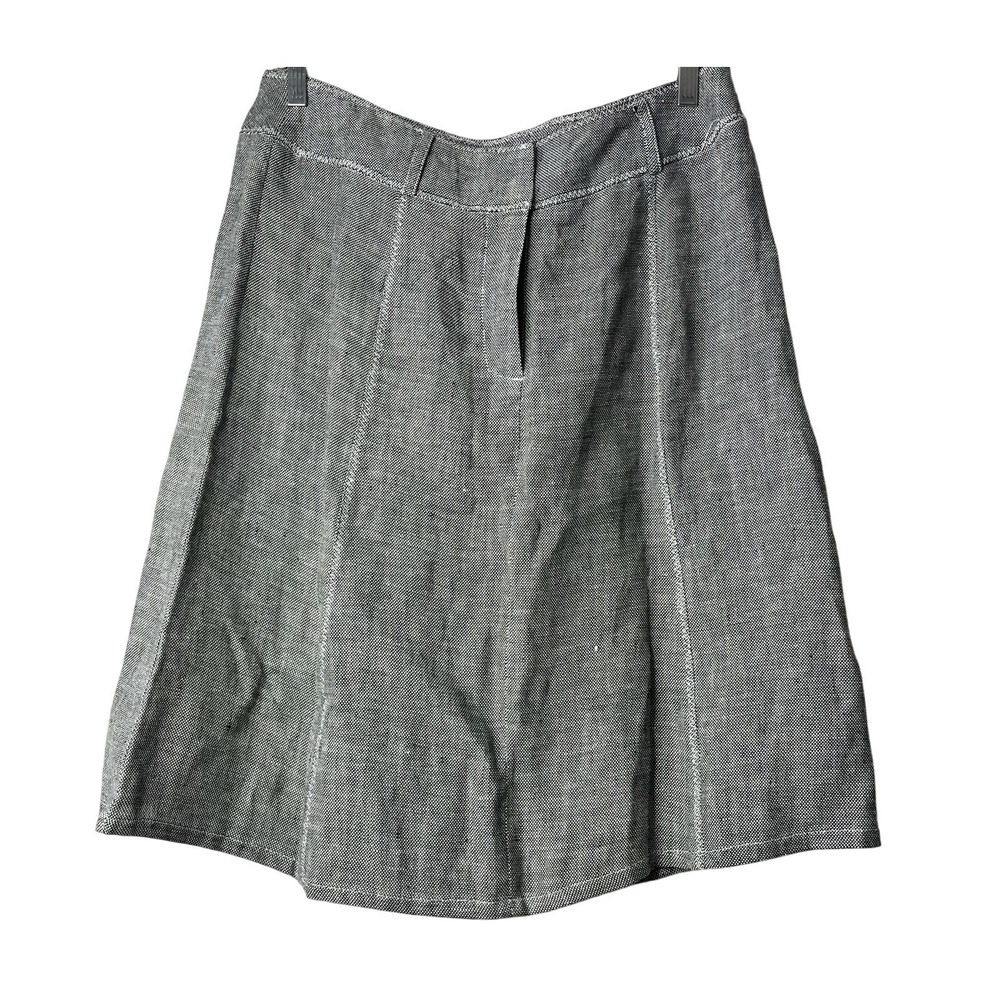 JOHN PAUL RICHARD Black White 100% Linen Blend A-Line Skirt Size 12 Front Zipper